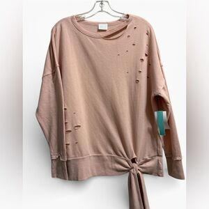 NWT Abound Women's Pink Oversized Distressed Tie-Front Sweatshirt Size Small